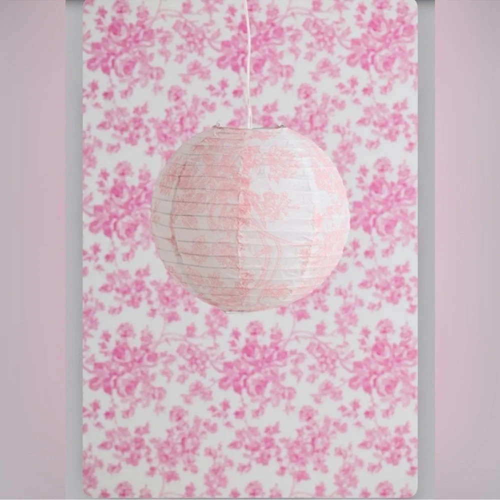 Urban Outfitters toile printed round paper Lantern pendant shad in pink